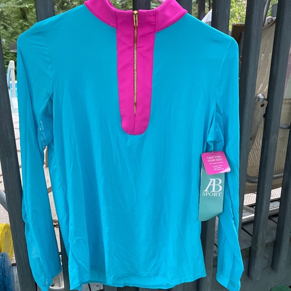 NEW AB Sport Golf Long Sleeve Sun Shirt w Mesh Sleeves UV 40 colorblock collar - Picture 2 of 10